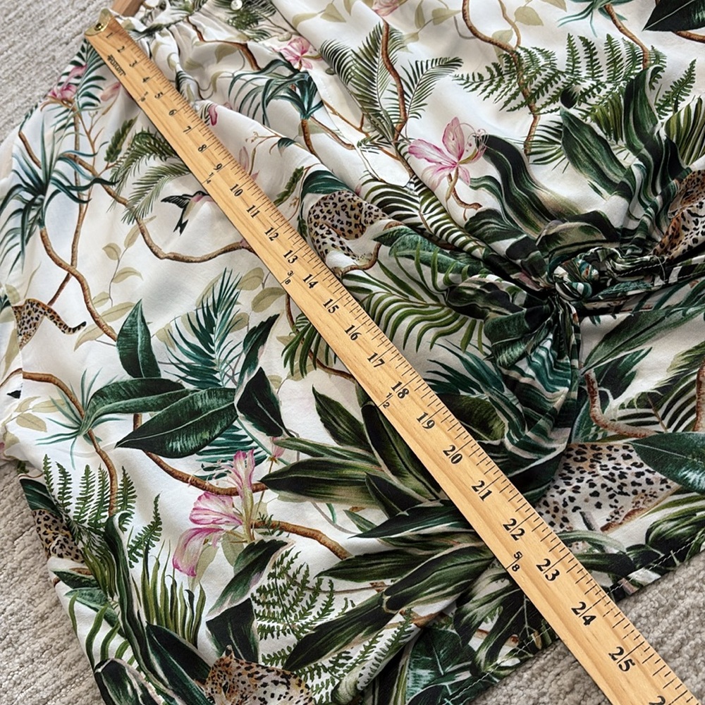 H&M Jungle Floral Print Blouse Womens Size 14 Balloon Sleeve 1/2 Placket Popover - Picture 5 of 16